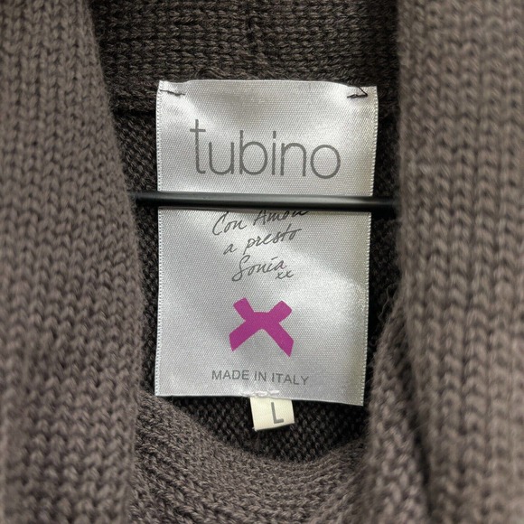 Tubino Sweater Brown Knit Merino Wool Blend Short Sleeve Cowl Italy - Picture 4 of 12
